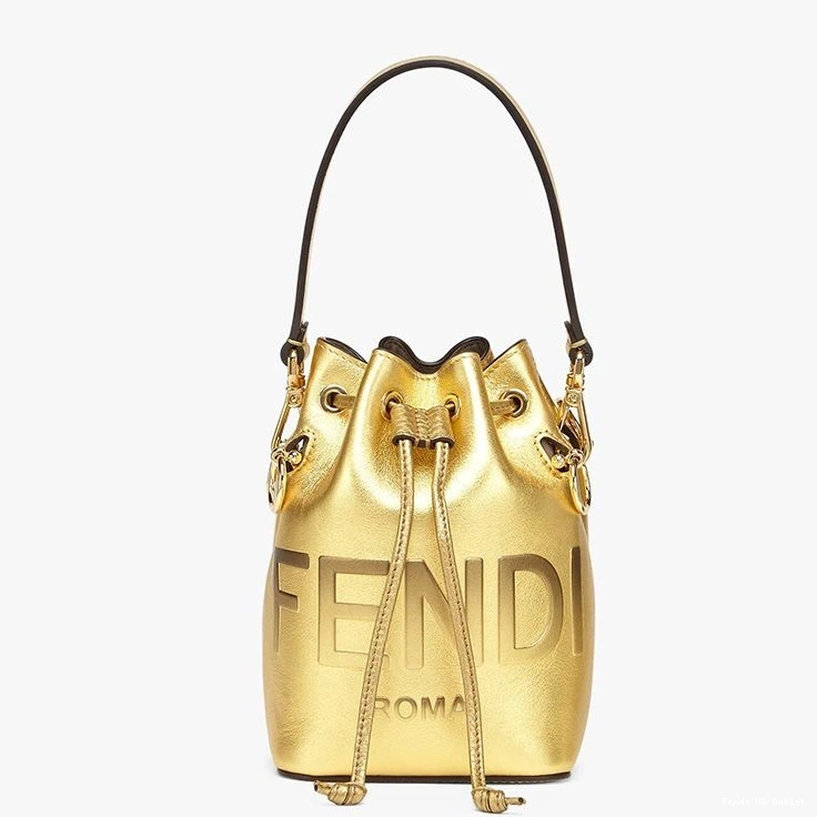 HOT Mini Tresor In Mon Bucket Gold Bag Leather Calf ROMA Fendi Logo 0726